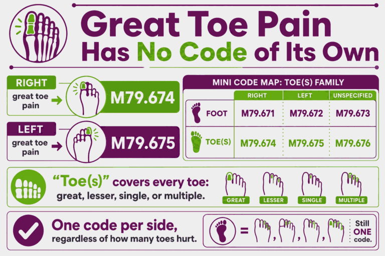 Toe Code Modifiers Foot Pain ICD-10 Codes (M79.67-): Right, Left & Toe Pain Guide