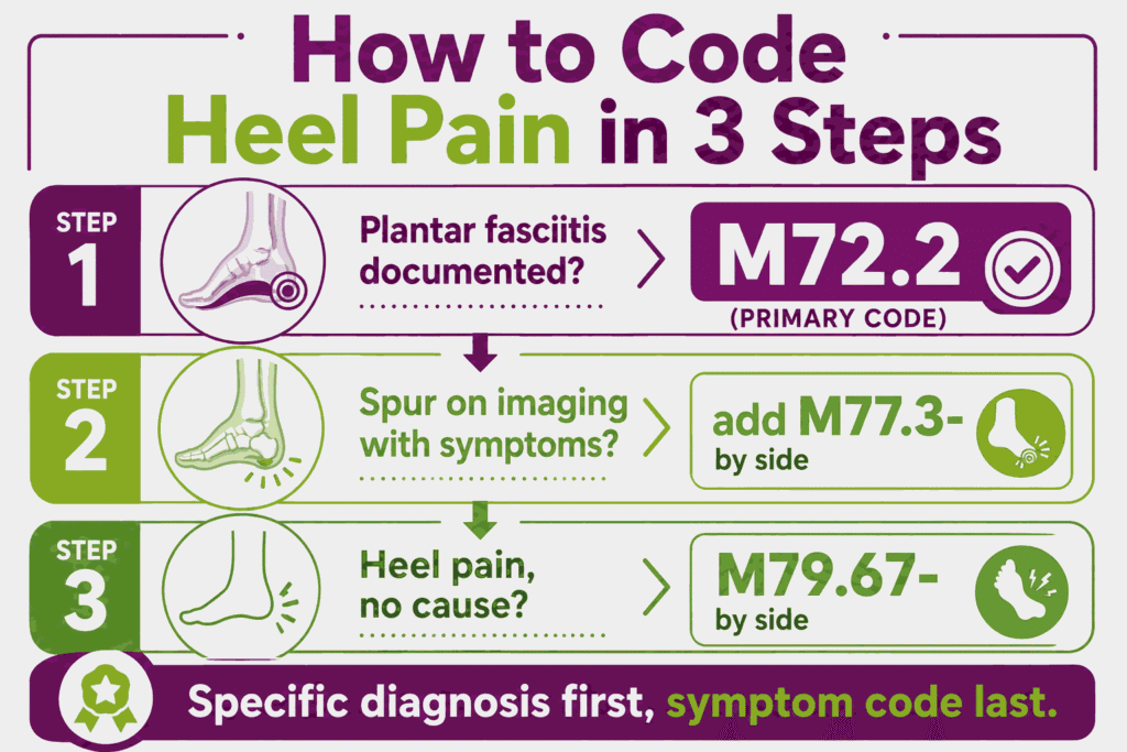Three steps of heel pain coding