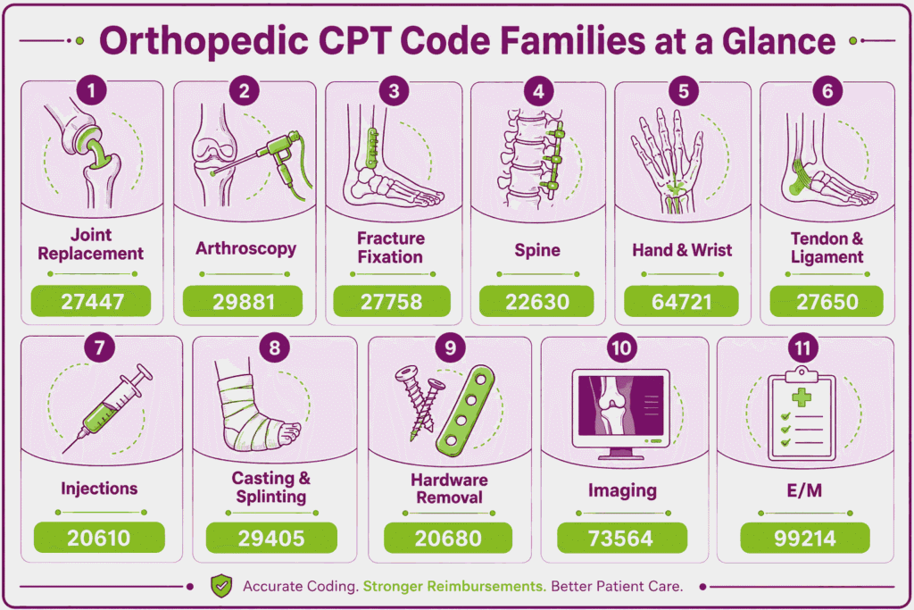 Orthpedic CPT code families at a glance