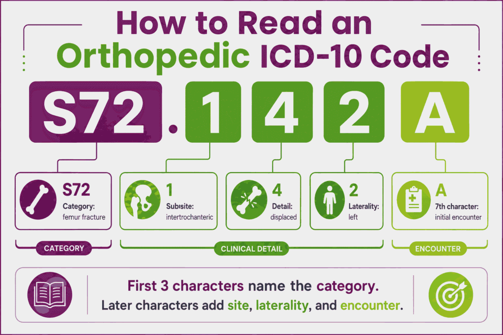 How to read on orthopedic icd 10 code S72.142A
