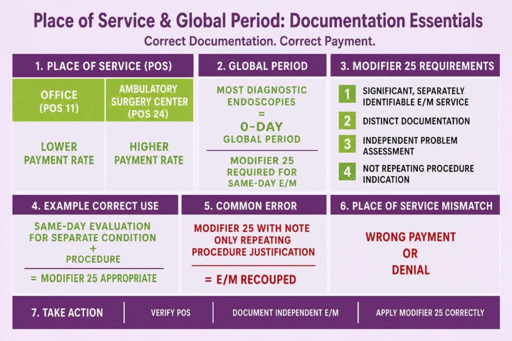 Place of service & global period: documentation essentials