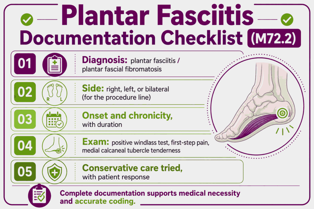 Plantar Fasiitis Documentation checklist for M72.2