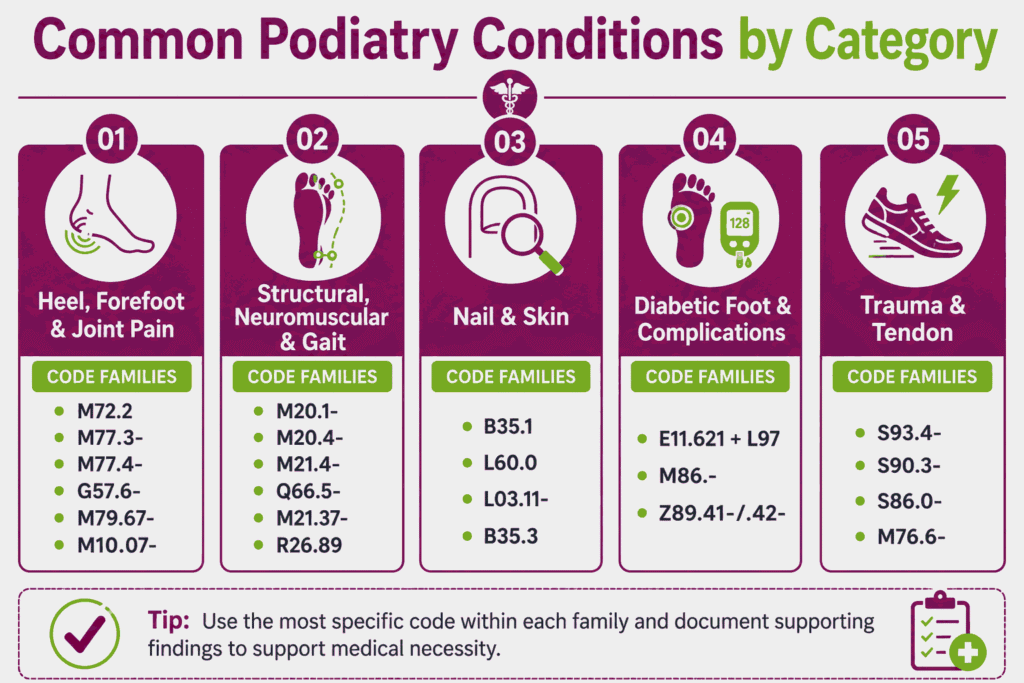 Common Podiatry conditions by category