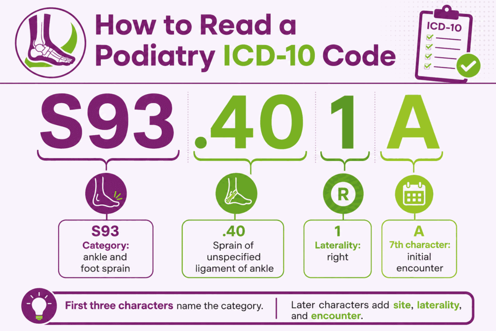 First three podiatry ICD 10 codes