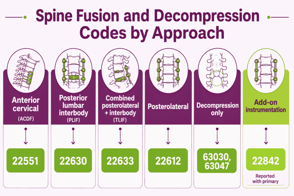 spine fusion and decompression orthopedic cpt codes