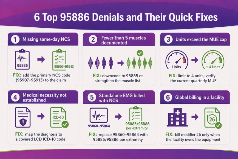top denial reasons for 95886 and their fixes
