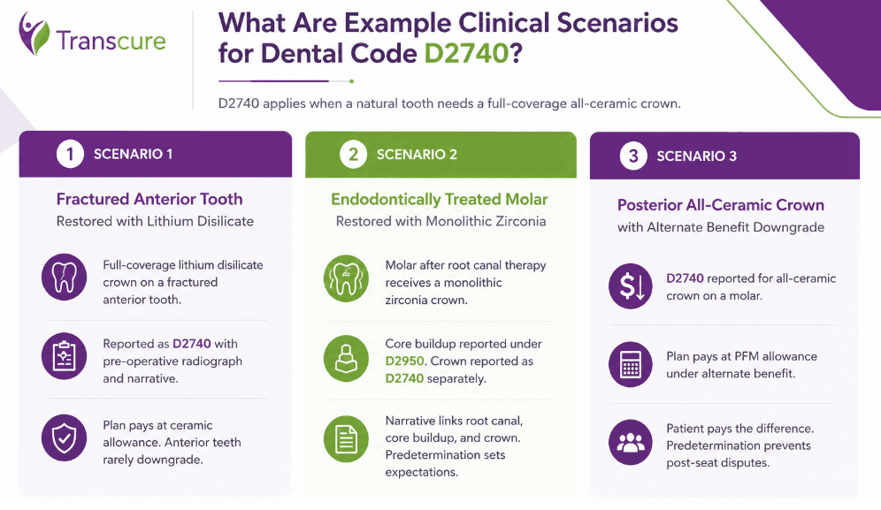 Example clinical scenarios for dental code D2740