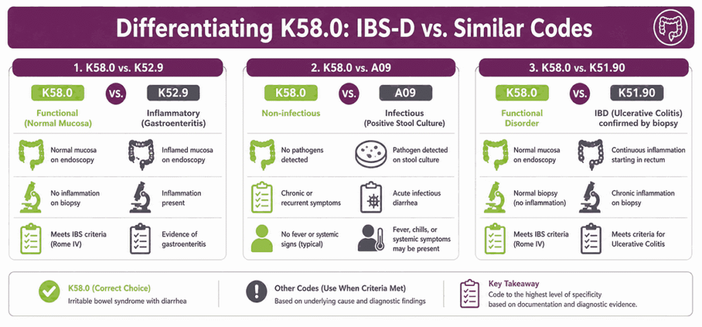 Differentiating K58.0 IBS-D vs. Similar Codes