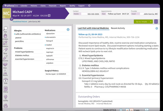 Patient profile in athenaOne