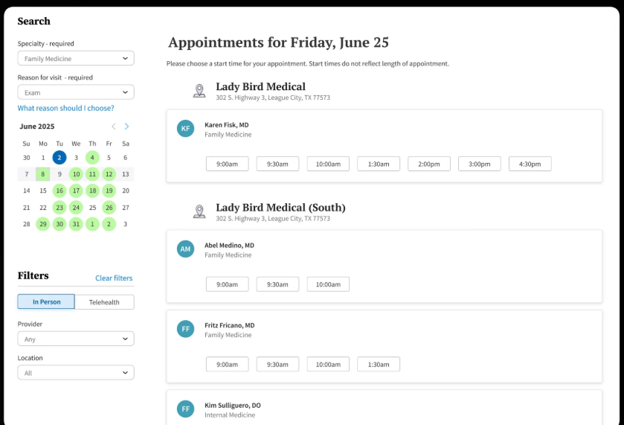 Appointments dashboard in athenaOne