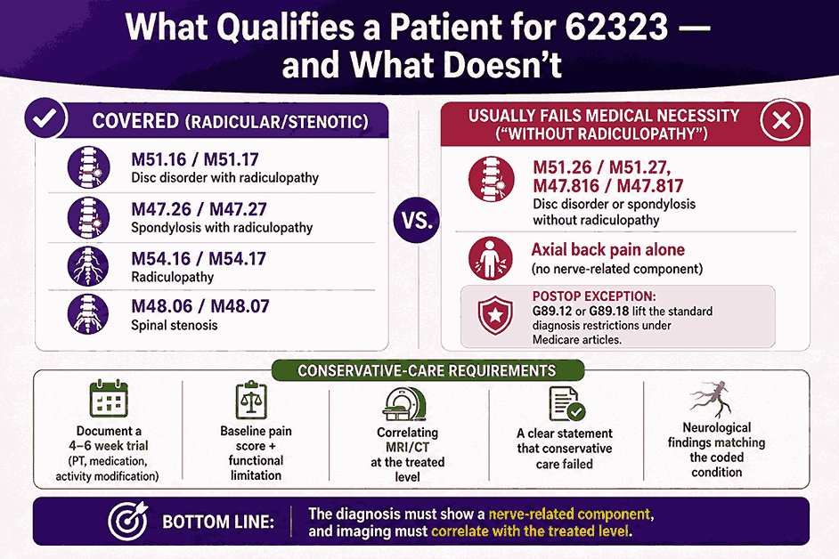 What Qualifies a Patient for 62323 — and What Doesn't