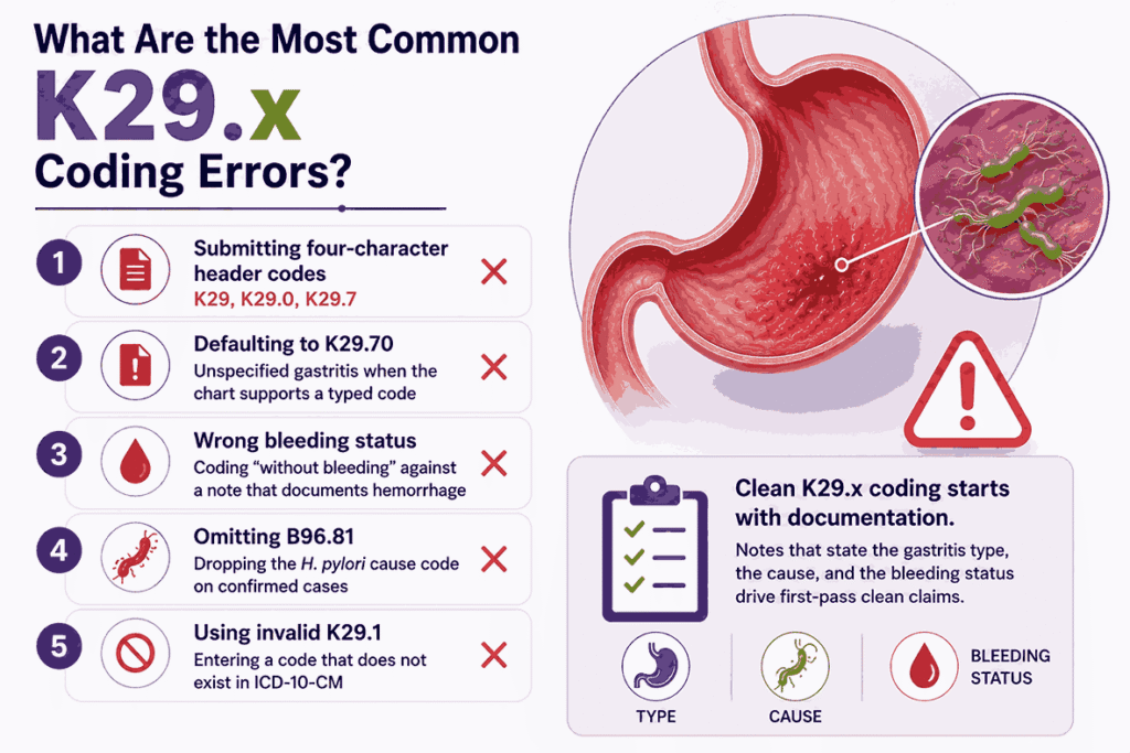 What are the most common K29.x Coding Errors