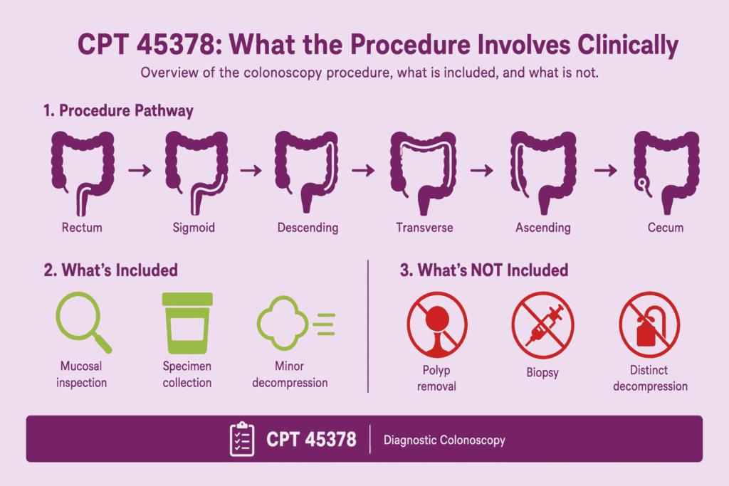 What procedures CPT 45378 involves clinically