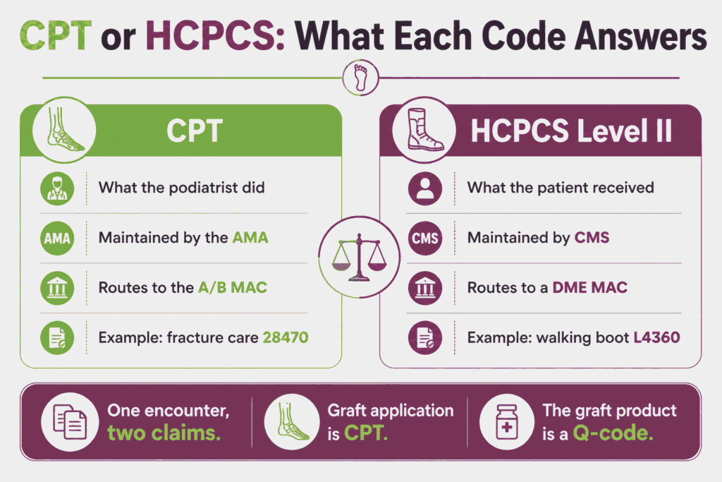 Comparison of CPT and HCPCS Level II codes in podiatry billing