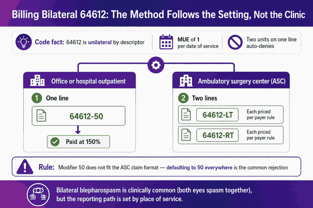 Billing Bilateral 64612 The Method Follows the Setting, Not the Clinic