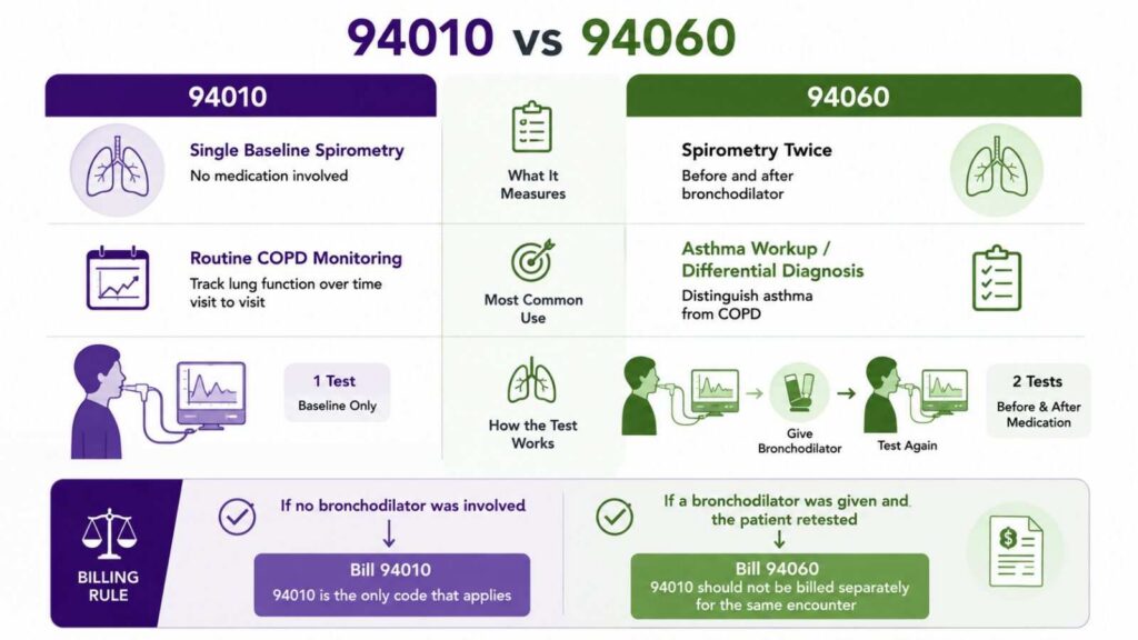 CPT 94010 vs 94060 Spirometry Comparison