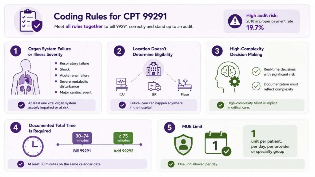 CPT 99291 Coding Rules Infographic