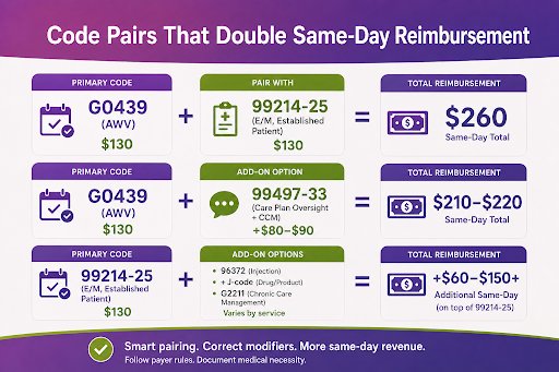 Code Pairs That Double Same-Day Reimbursement