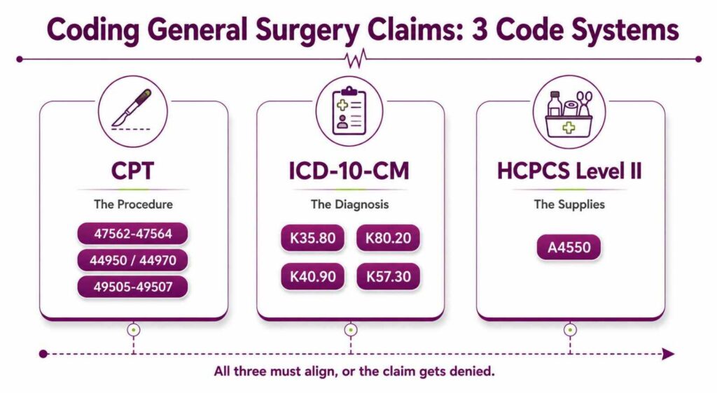 Coding General Surgery Claims: 3 Code Systems