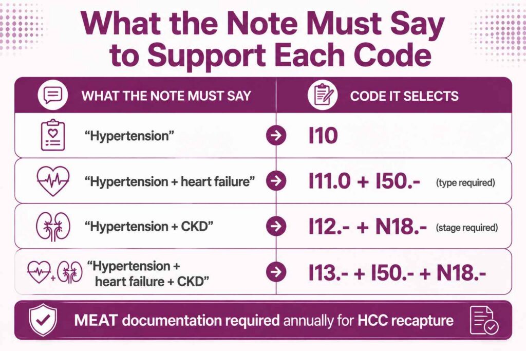 What the Note Must say to support Each Code