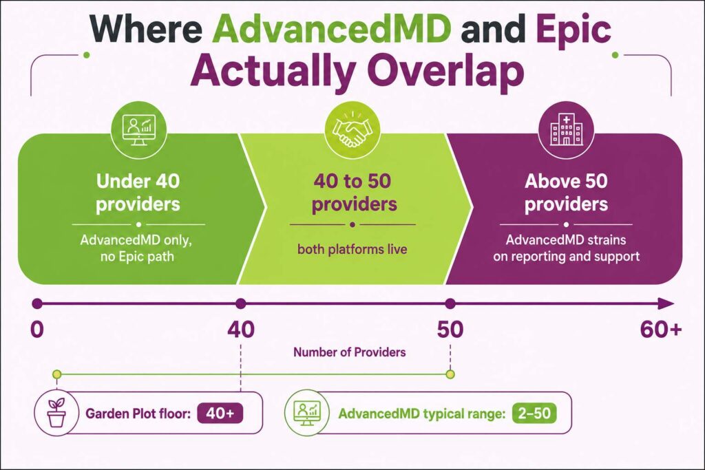 AdvancedMD vs Epic provider count overlap band between 40 and 50 providers