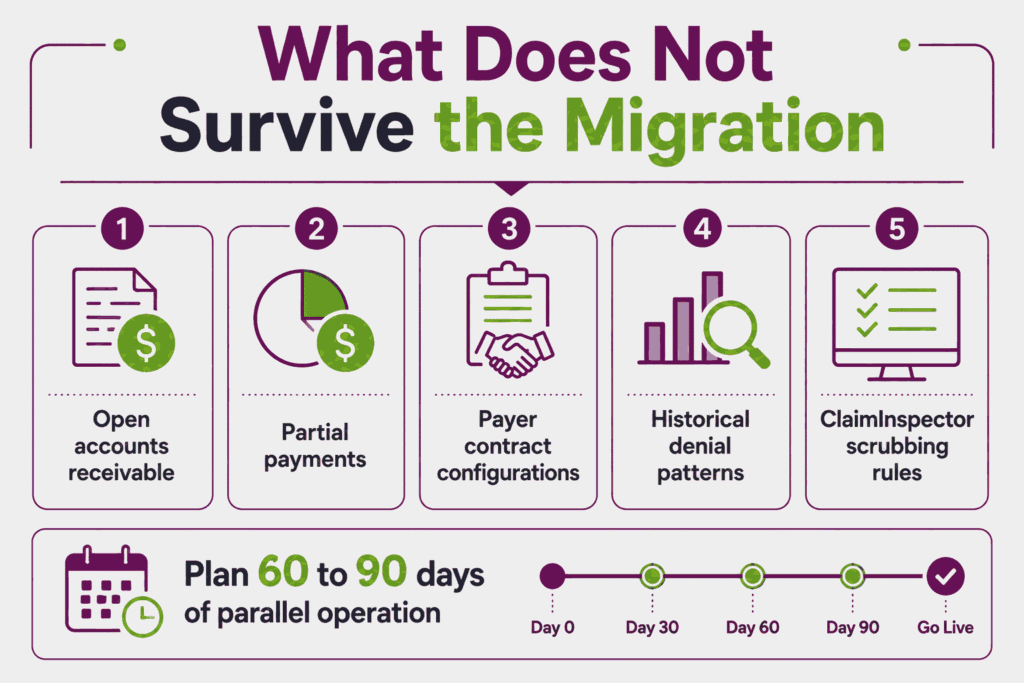 Five data categories that do not migrate cleanly from AdvancedMD to Epic and the parallel operation window