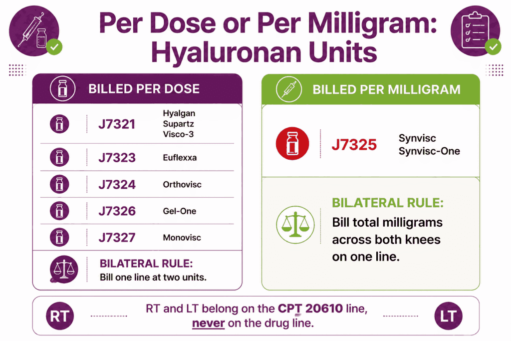 Comparison of per-dose and per-milligram hyaluronan HCPCS billing units