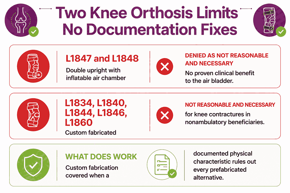 Two categorical knee orthosis denials and the one condition that supports custom fabrication