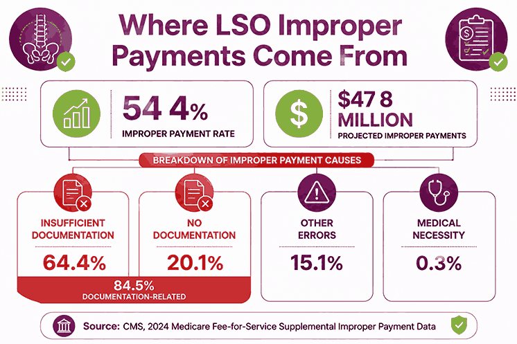 Breakdown of lumbar-sacral orthosis improper payment causes reported by CMS
