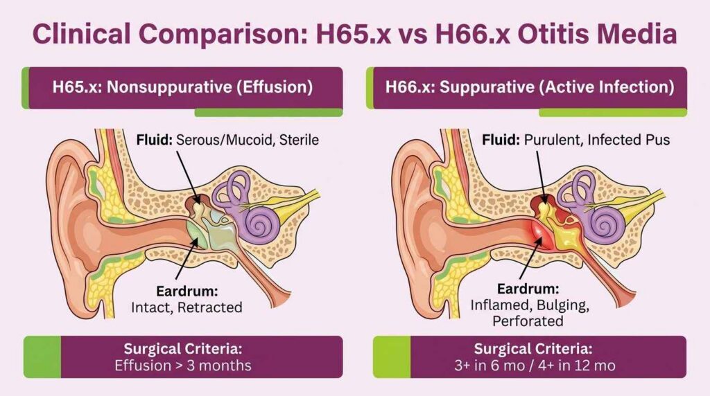 How Does Otitis Media With Effusion (H65.x) Differ From Suppurative Otitis Media (H66.x)