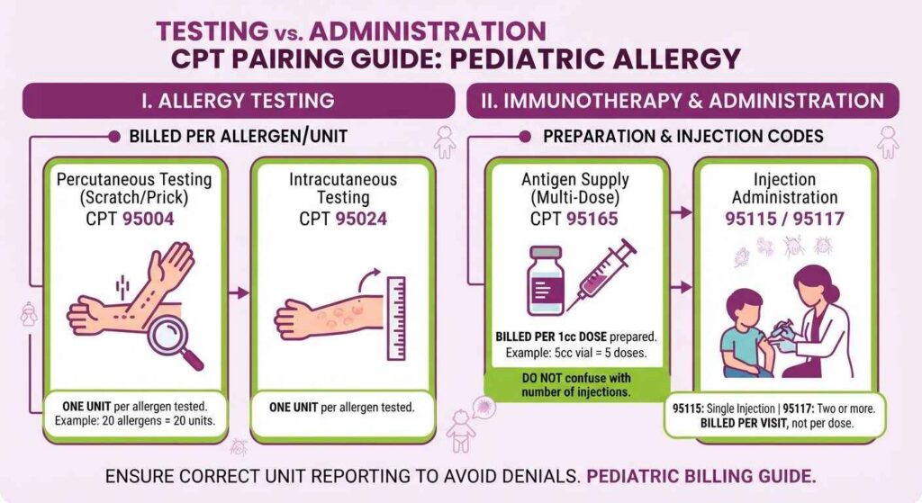 Which CPT Codes Pair With J30.x for Pediatric Allergy Testing and Treatment?