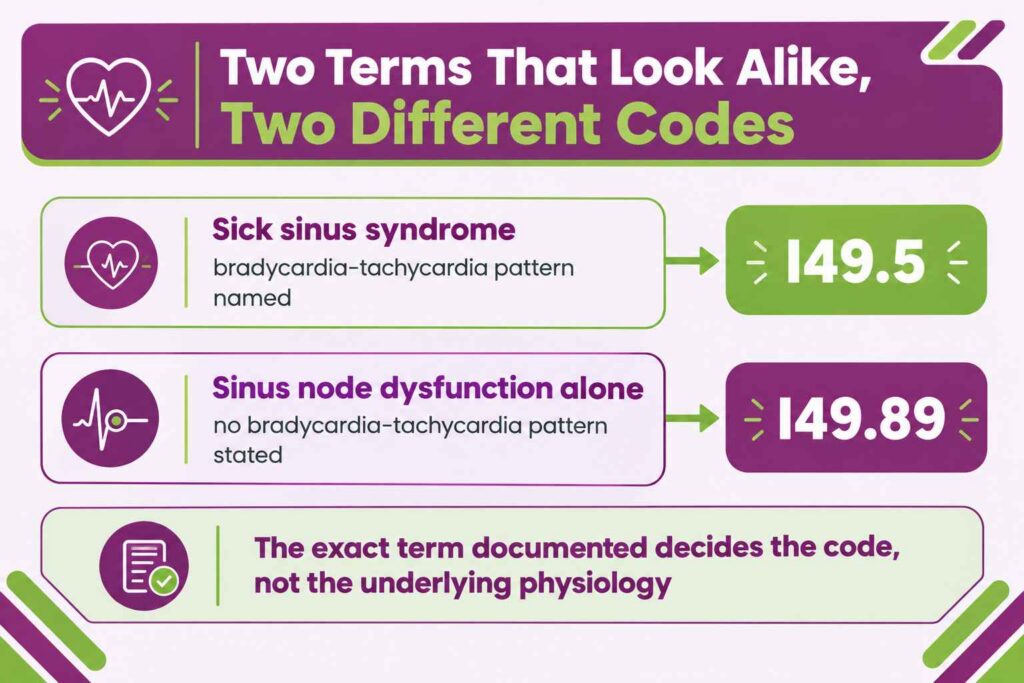 Sick sinus syndrome coding to I49.5 versus sinus node dysfunction alone coding to I49.89
