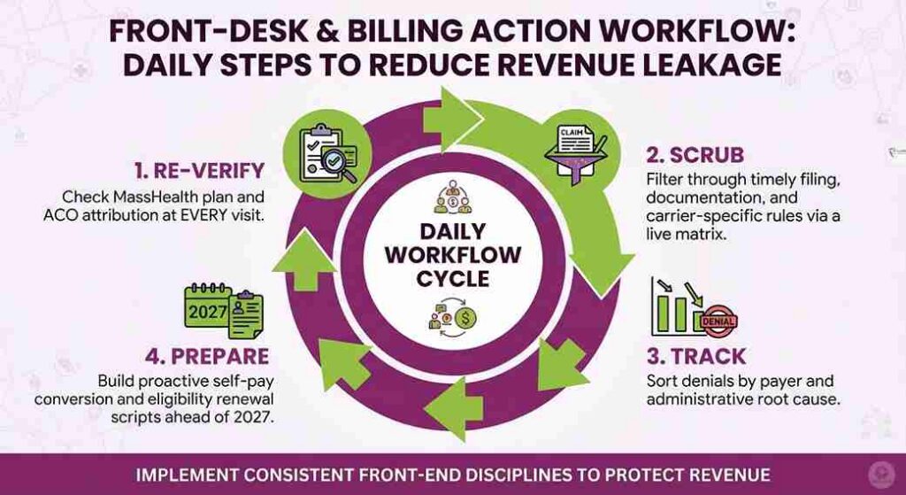 FRONT-DESK & BILLING ACTION WORKFLOW DAILY STEPS TO REDUCE REVENUE LEAKAGE