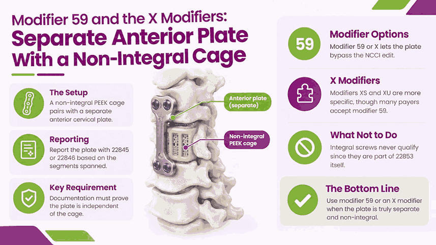 Modifier 59 and the X Modifiers Separate Anterior Plate With a Non-Integral Cage
