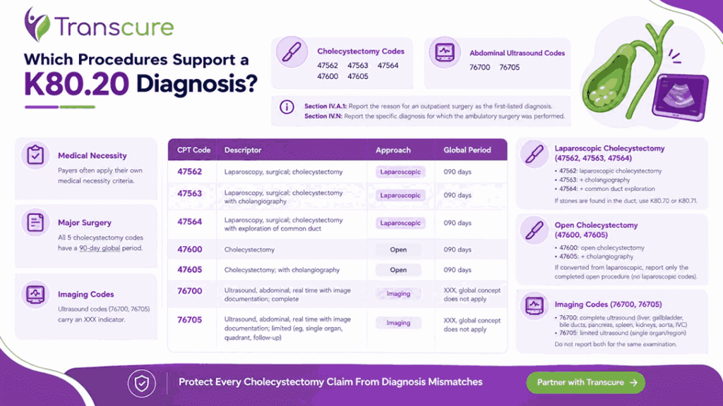 Which Procedures Support a K80.20 Diagnosis