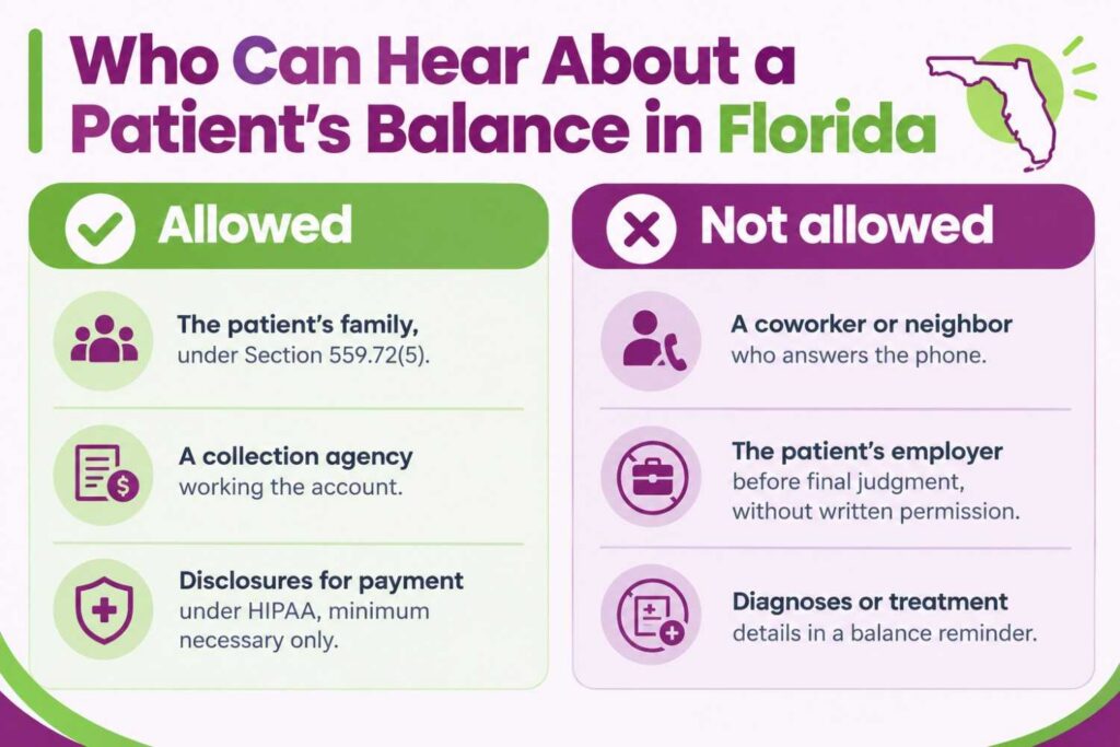 Who a Florida medical practice can and cannot discuss a patient balance with under the FCCPA and HIPAA
