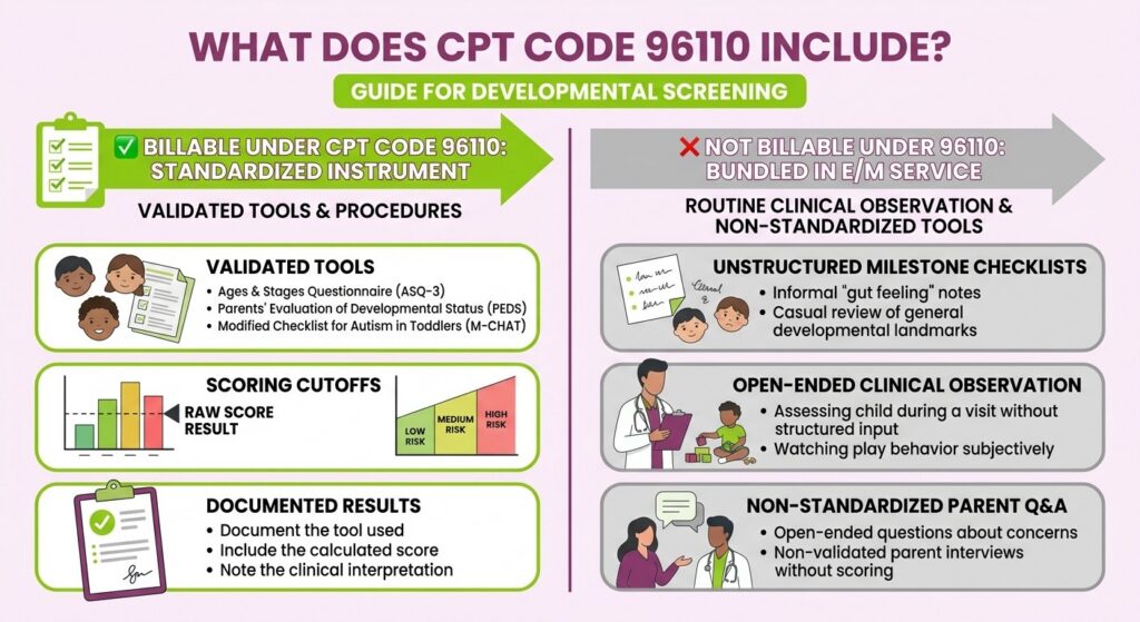 What Does CPT code 96110 include?