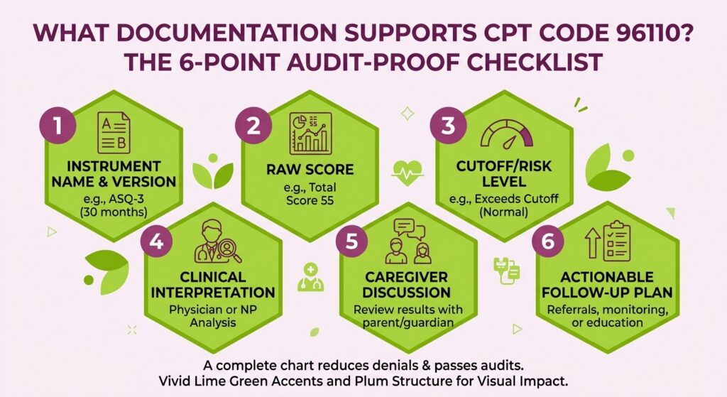 WHAT DOCUMENTION SUPPORT CPT CODE 96110? THE 6-POINT AUDIT-PROOF CHECKLIST